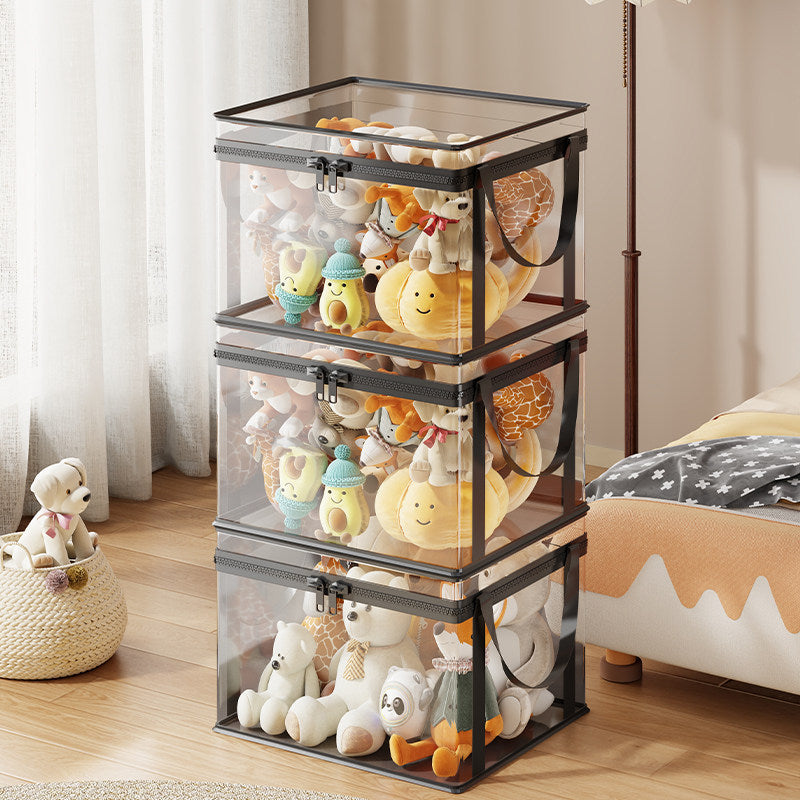 Stackable Transparent Zippered Storage Box Organizer with Reinforced Carry Handles