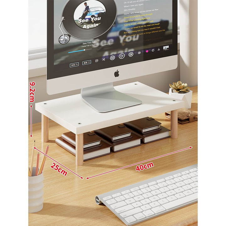 Elevated Wooden-Leg Monitor Riser with Under-Shelf Storage