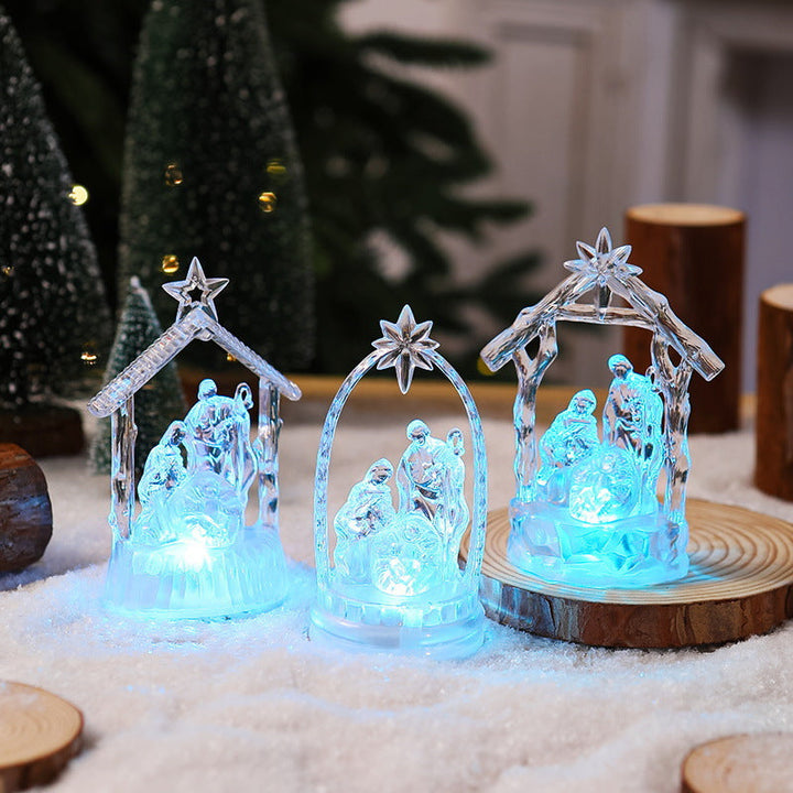 Illuminated Christmas nativity scene with LED effects