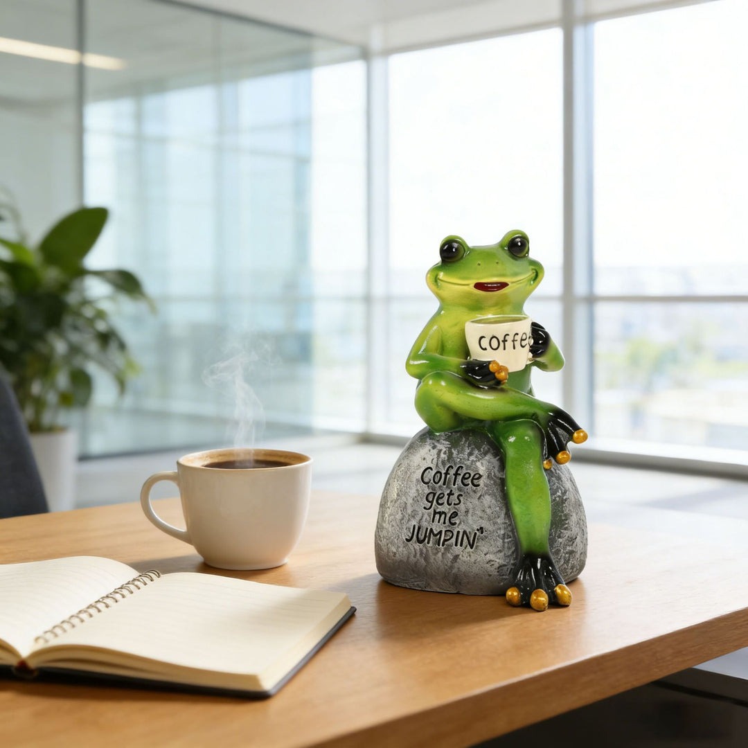Coffee-Themed Frog Figurine