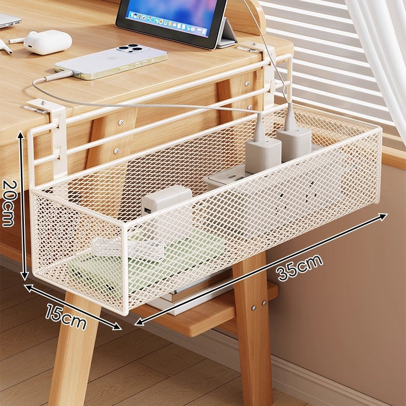 Under-Desk Clamp-On Mesh Cable and Power Strip Organizer Basket