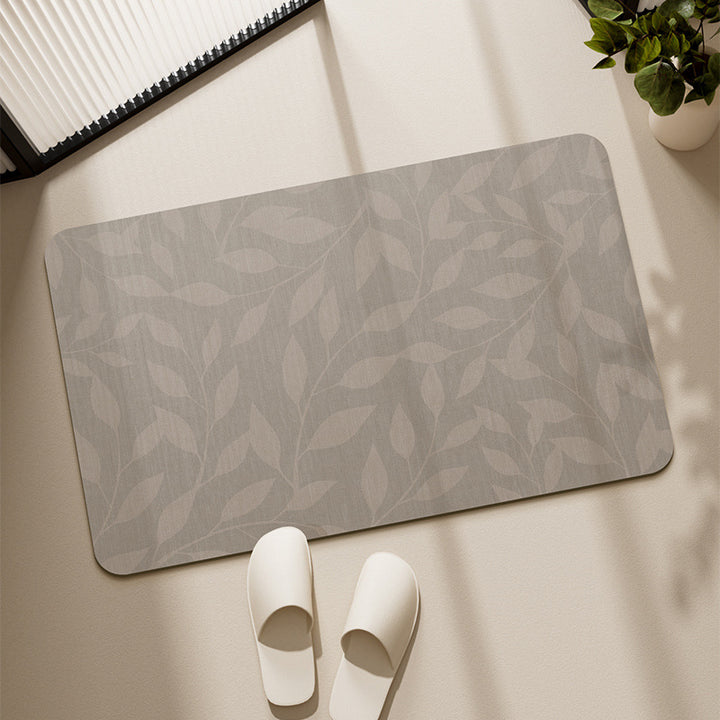 Decorative Low-Profile Absorbent Leaf-Pattern Bathroom and Entry Mat
