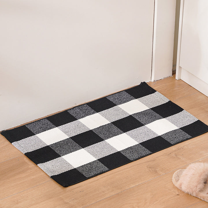 Striped cotton doormat with non-slip bottom and decorative woven edge