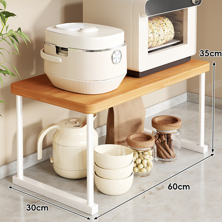 Countertop Appliance Riser Shelf with Wood-Top and Metal Frame