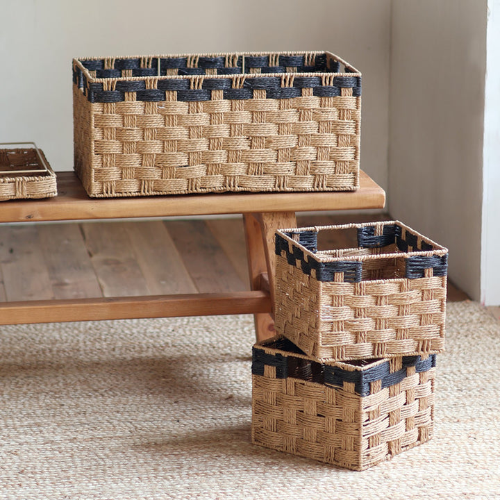 Square storage basket made of natural material