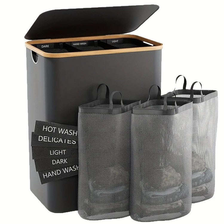 Elegant Laundry Container Made of High-Quality Textile with Bamboo Frame