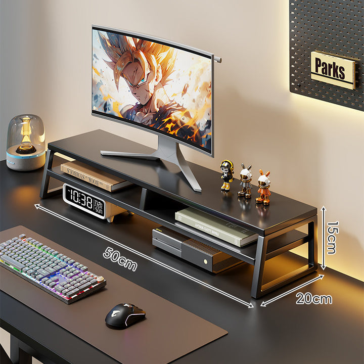 Wooden Monitor Riser with Metal Frame Elevated Desktop Shelf