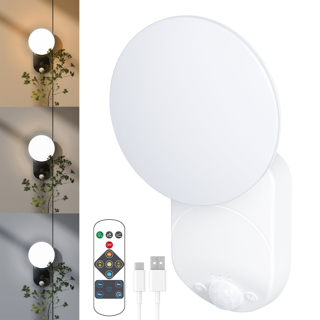 Rechargeable Motion-Activated LED Wall Light with Remote Control and Adjustable Color Temperature