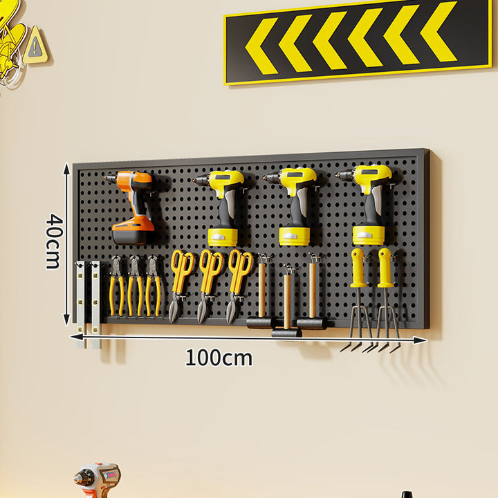 Wall-Mounted Perforated Metal Tool Pegboard Organizer with Magnetic Strip and Multi Hooks