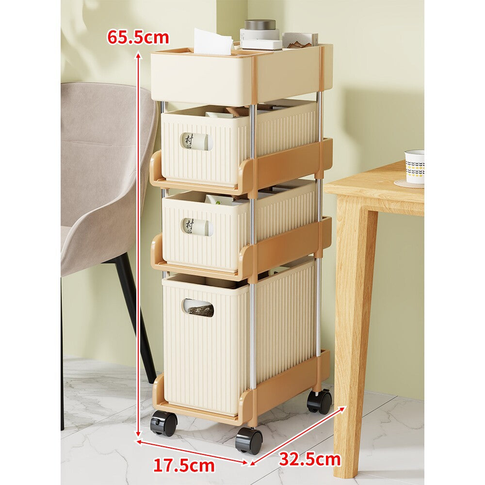 Slim Stackable Two-Tier Plastic Storage Bin Organizer with Removable Baskets
