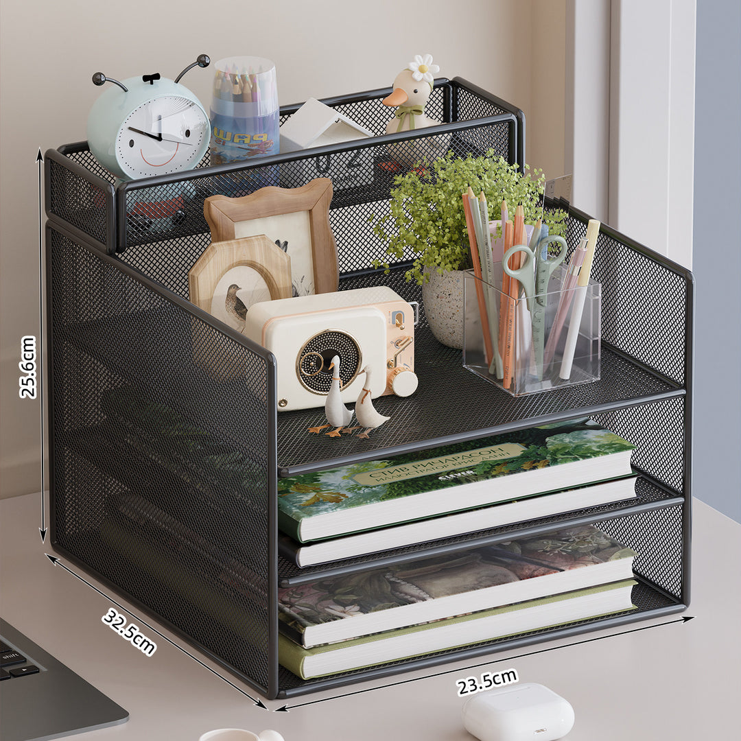 Multi-tier mesh desktop organizer with document holders