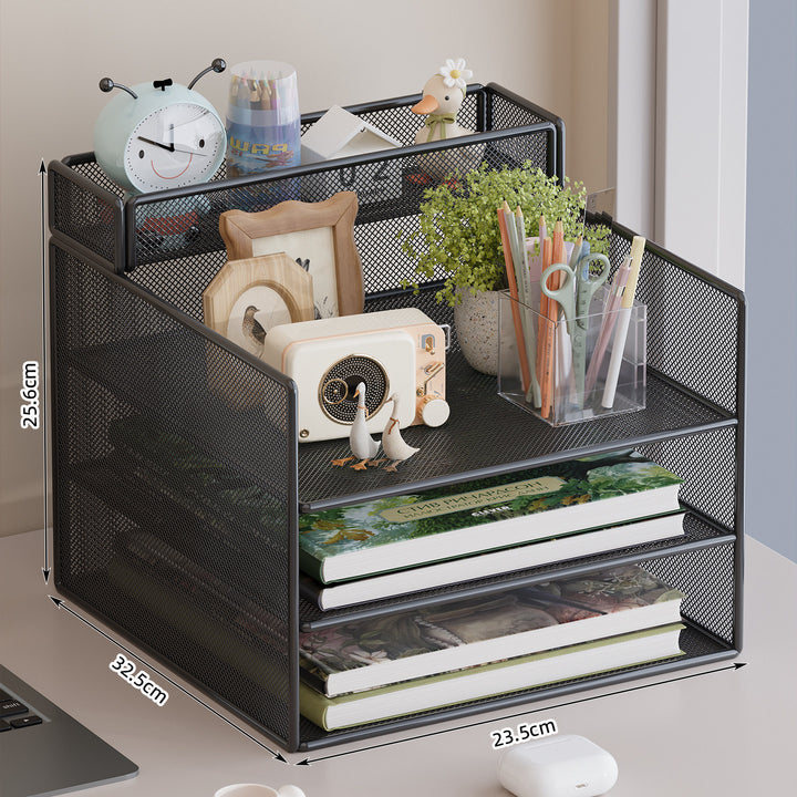 Multi-tier mesh desktop organizer with document holders