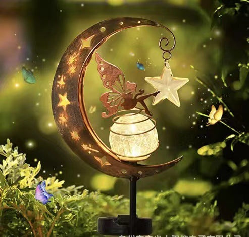 Solar-powered Filigree Crescent Stake Lantern