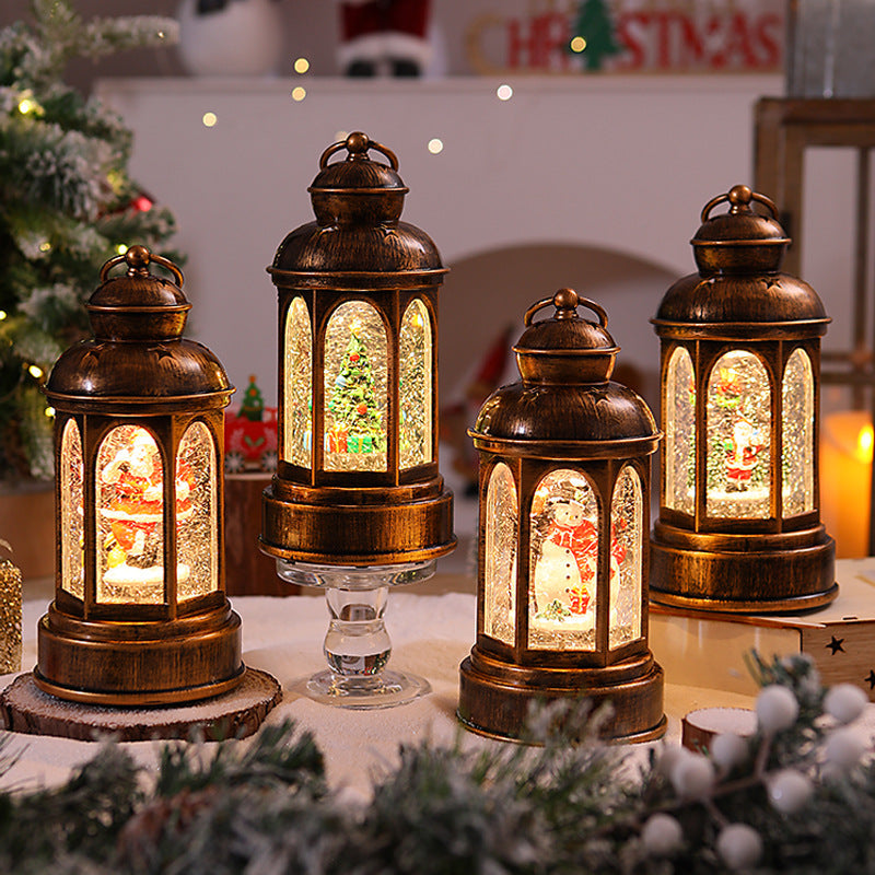Illuminated Christmas lantern with Santa Claus scene