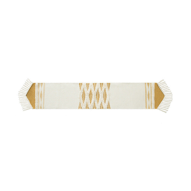 Woven Boho table runner with fringes and textured cotton look