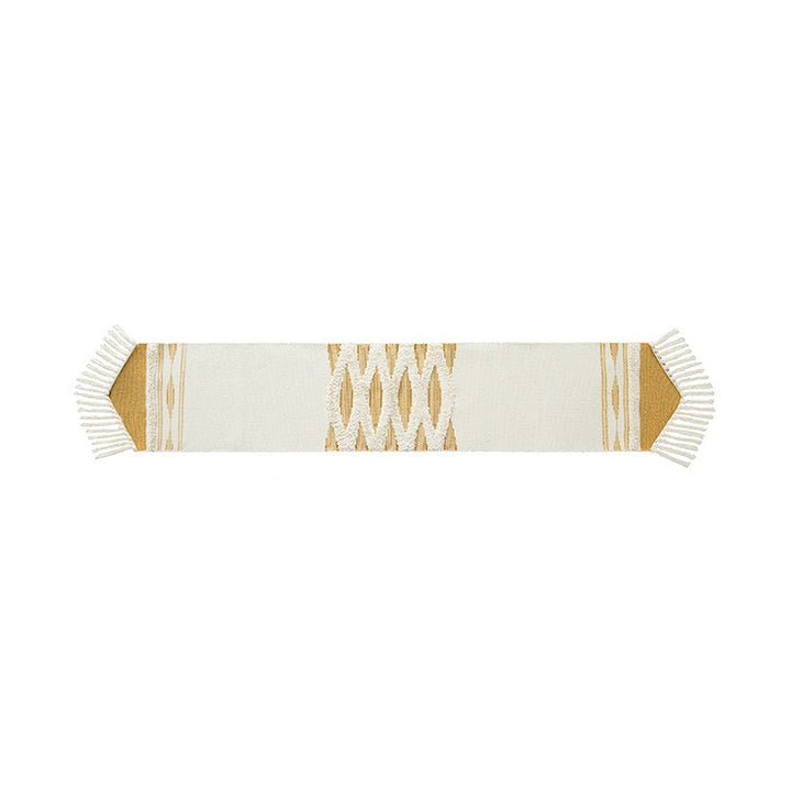 Woven Boho table runner with fringes and textured cotton look
