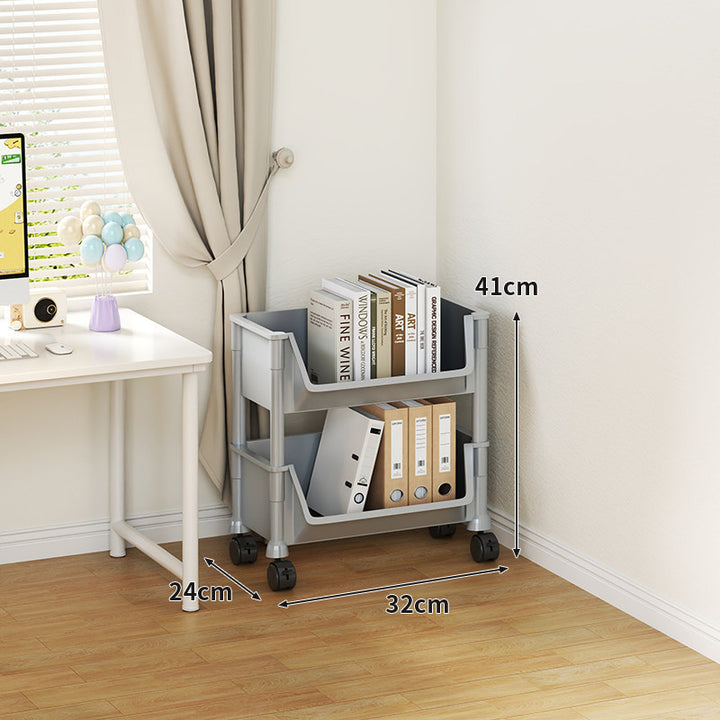 Compact Tiered Rolling Plastic Storage Cart with Swivel Casters and Front File Access