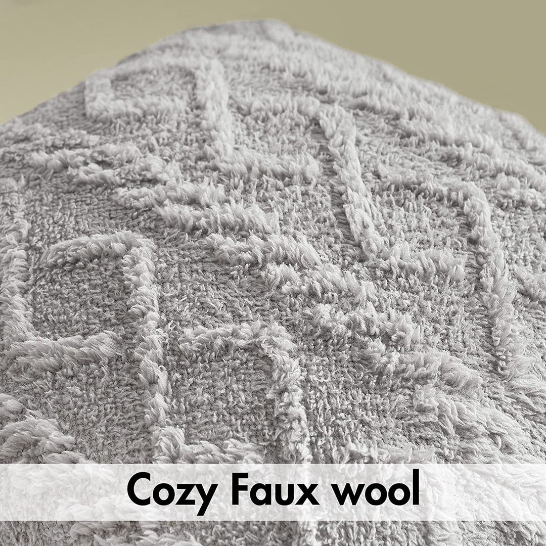 Textured Plush Shag Square Decorative Throw Pillow Cover with Geometric Tufting