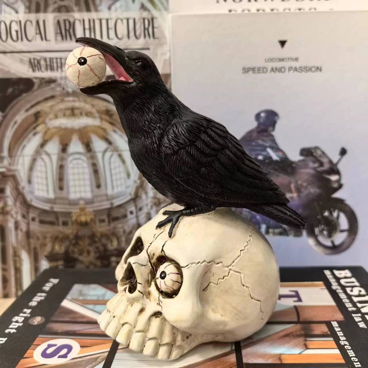 Decorative figure with raven on skull