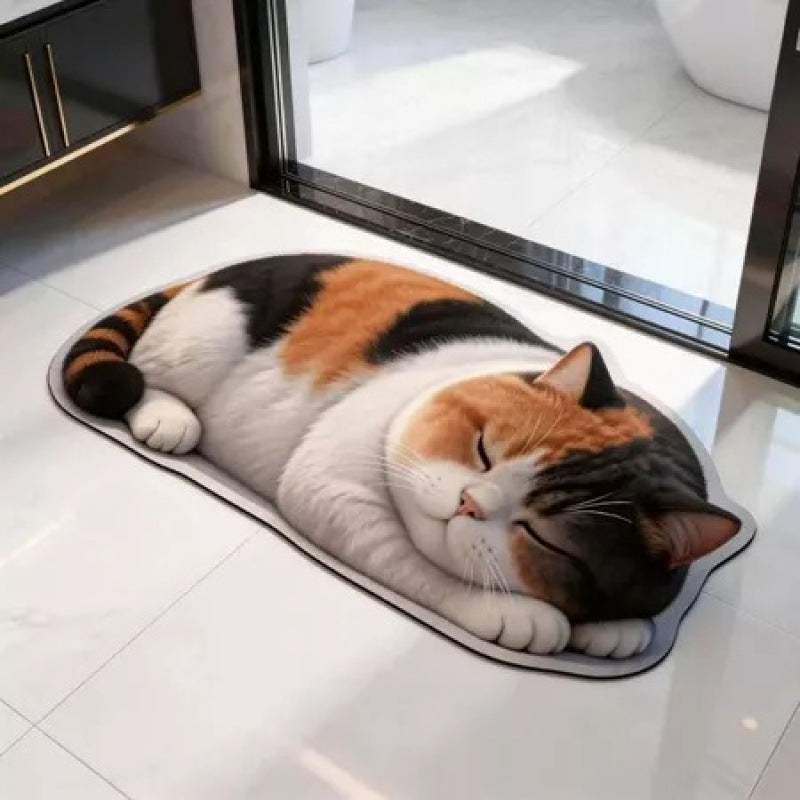 Cartoon Cat-Themed Plush Bath Mat for Home