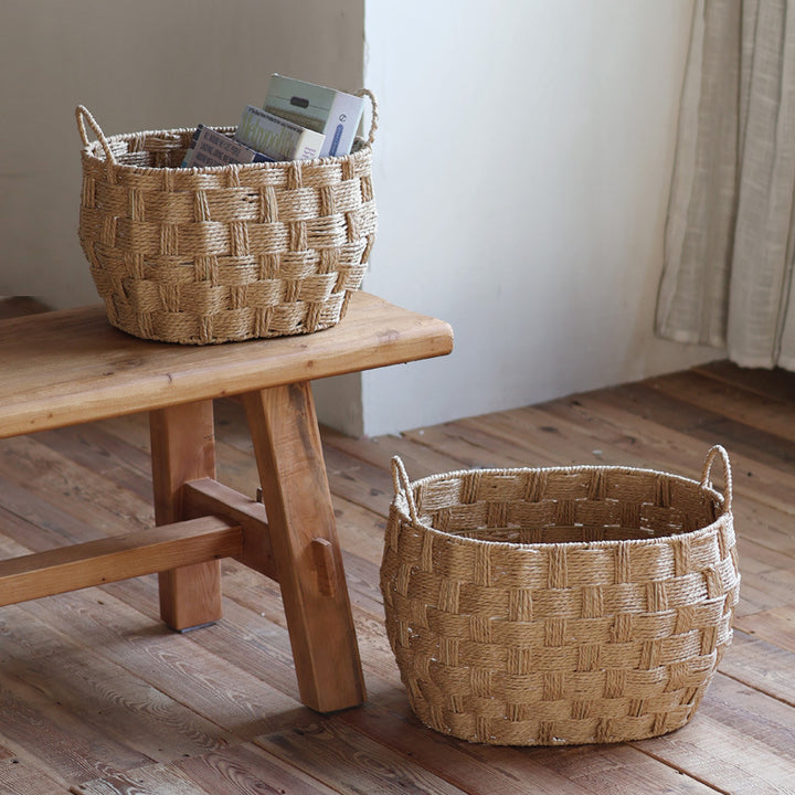 Storage baskets made of woven natural material