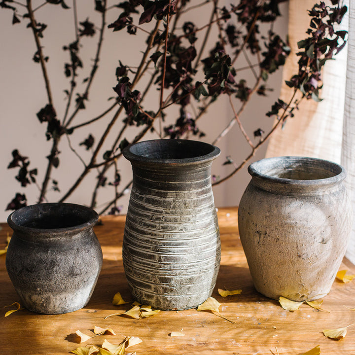 Rustic ceramic pot with handmade design
