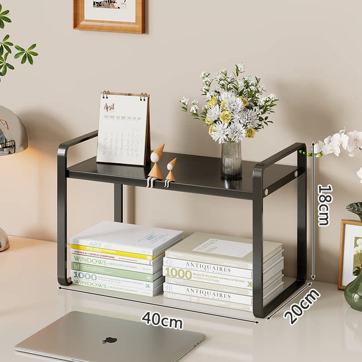 Compact Metal Stacked Desk Shelf Organizer with Open Frame Elevated Display