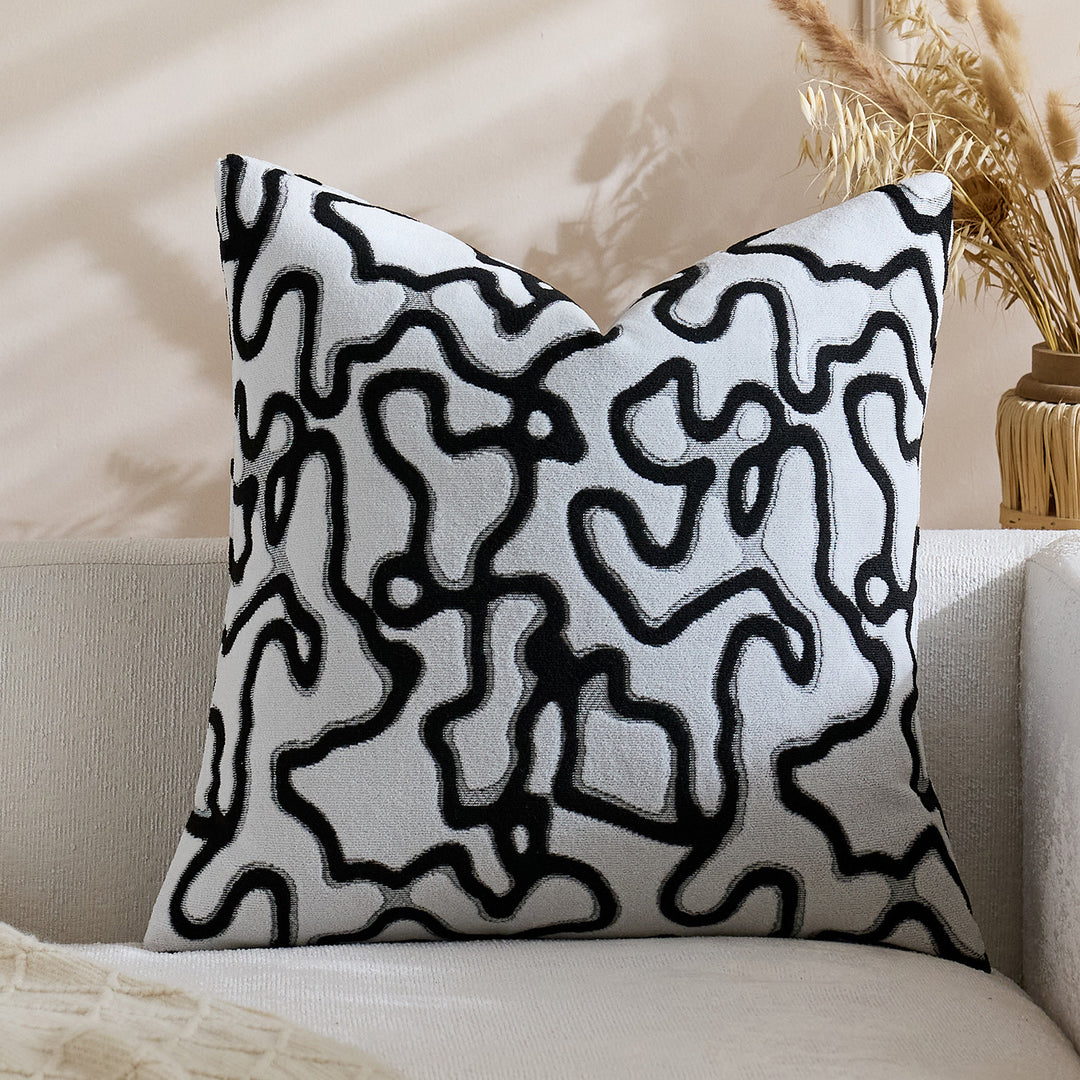 Tufted Chenille Abstract Maze Square Throw Pillow Cover