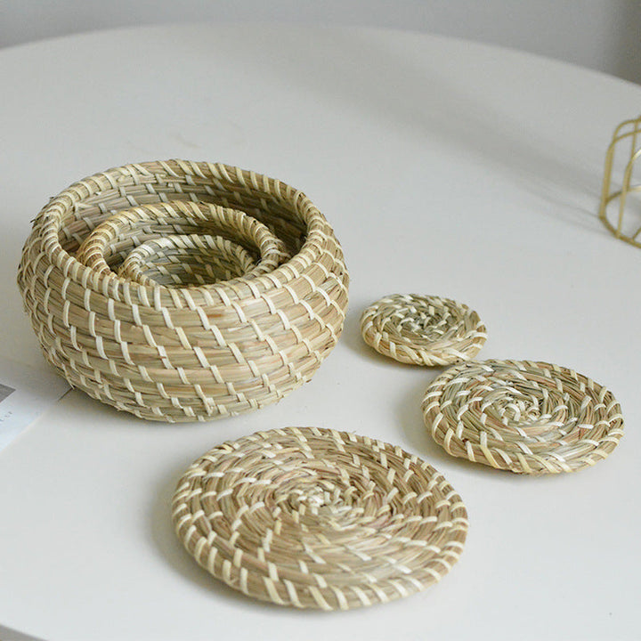 Handcrafted storage basket set made of natural rattan