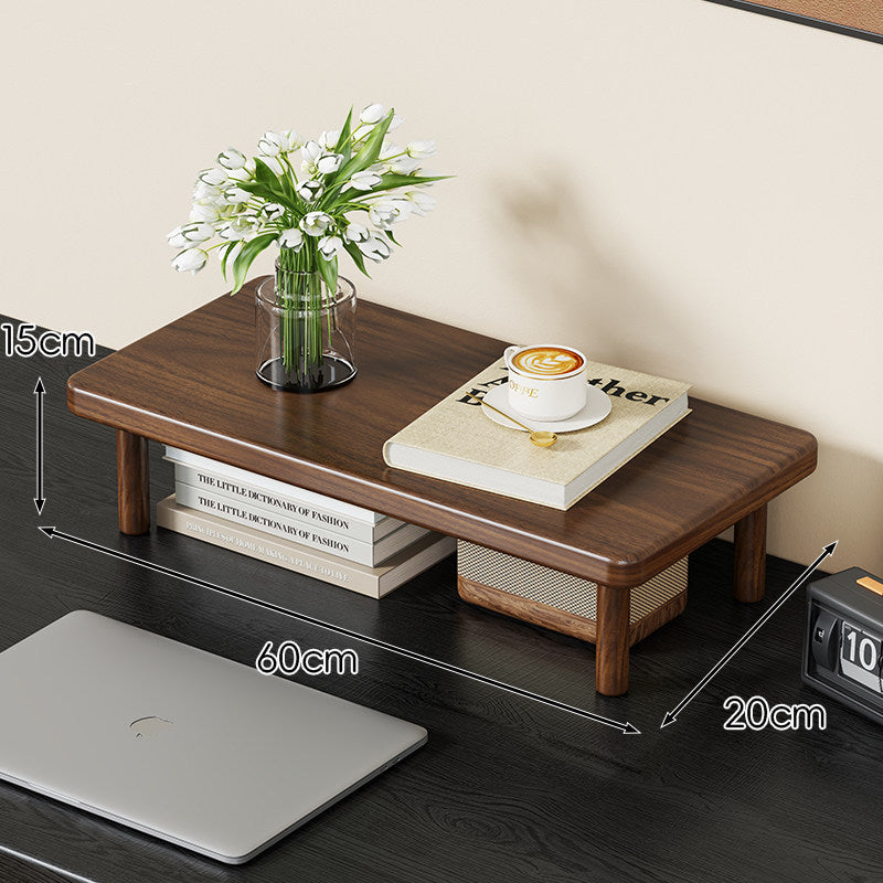 Compact Solid Wood Elevated Desk Display Stand with Under-Shelf Storage and Rounded Leg Design