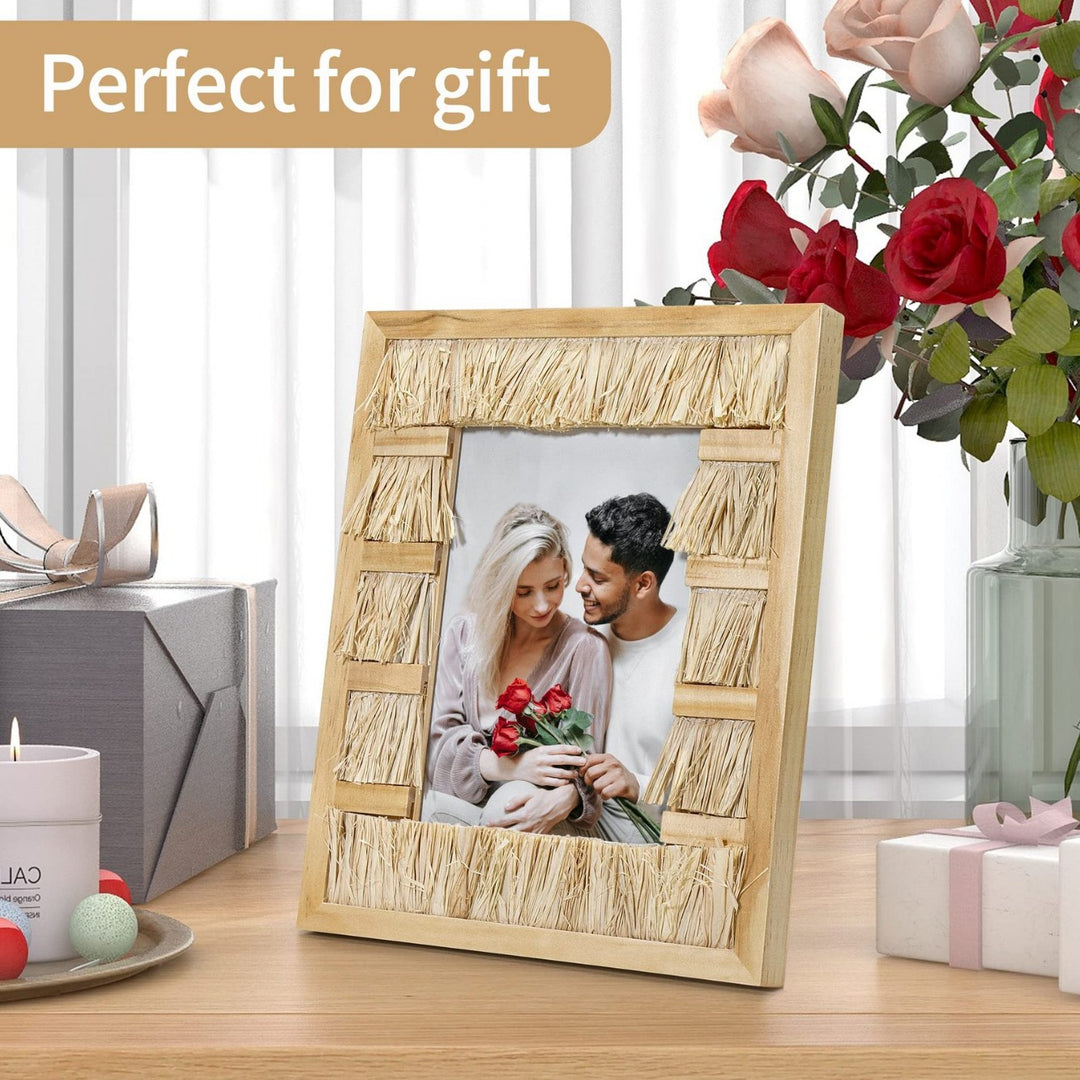 Artful picture frame made of woven natural material