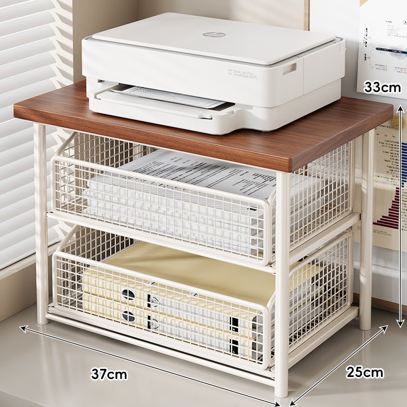 Compact Desktop Printer Stand with Wooden Top and Sliding Mesh Drawer