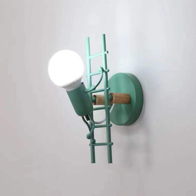 Sculptural wall lamp with opal glass globe and decorative ladder frame