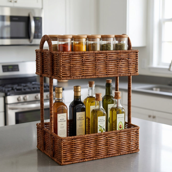 Bathroom shelf entirely made of rattan