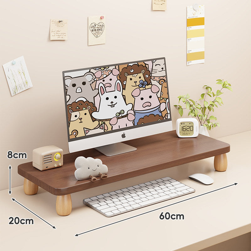 Solid Wood Low-Profile Monitor and Display Riser with Rounded Peg Legs and Keyboard Slide-Out Space