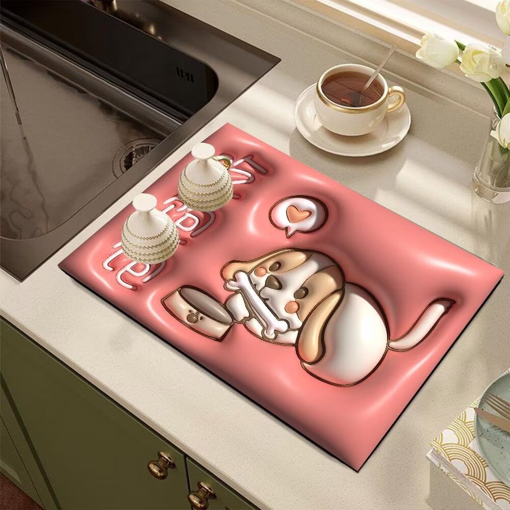 Cute Cartoon Dog-Themed Kitchen Mat