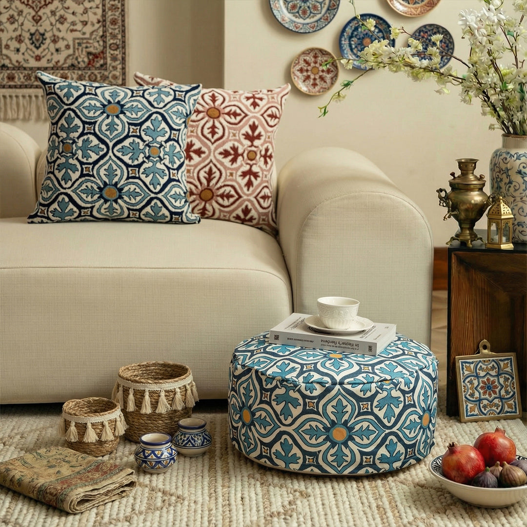 Beef floor seat pouf with removable cover and carrying handle