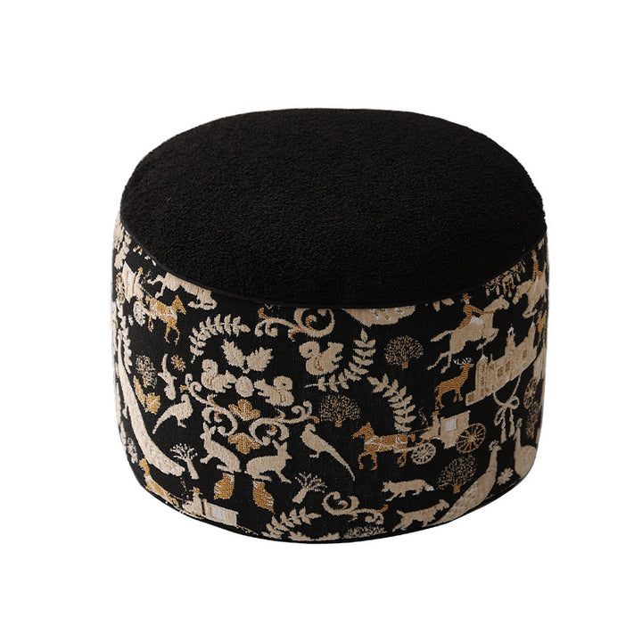 Seat pouf with quilted teddy cover and floral jacquard trim