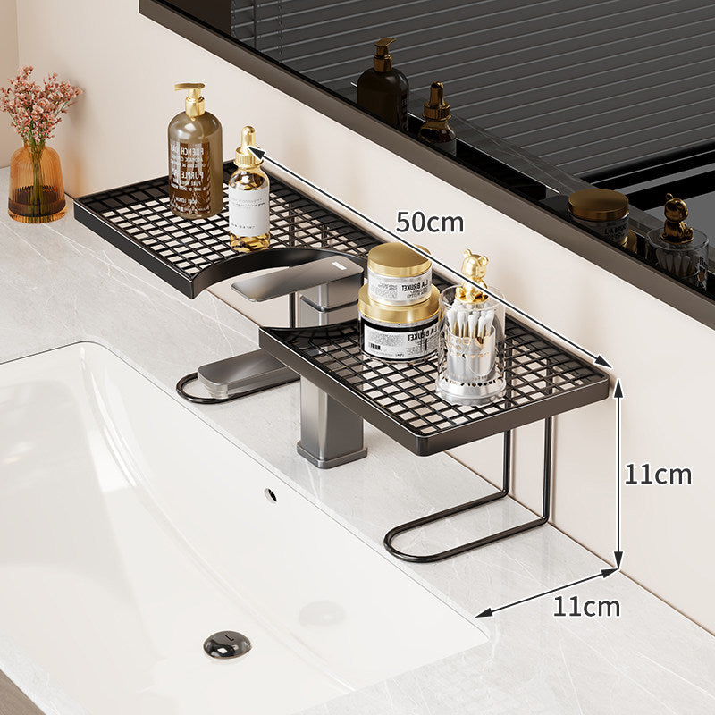 Narrow Wall-Mounted Bathroom Mirror Shelf with Grid Tray and U-Base Support