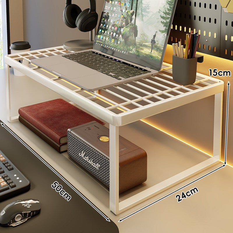 Ventilated Metal Grid Laptop & Monitor Riser with Under-Storage Shelf