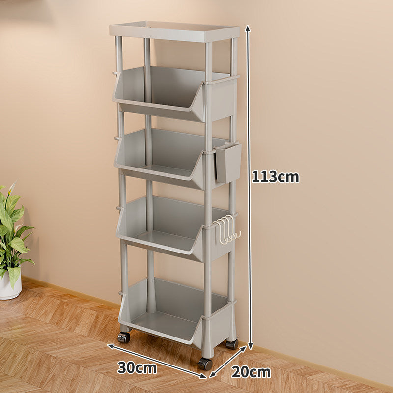 Slim Four-Tier Rolling Storage Cart with Stacking Open Bins