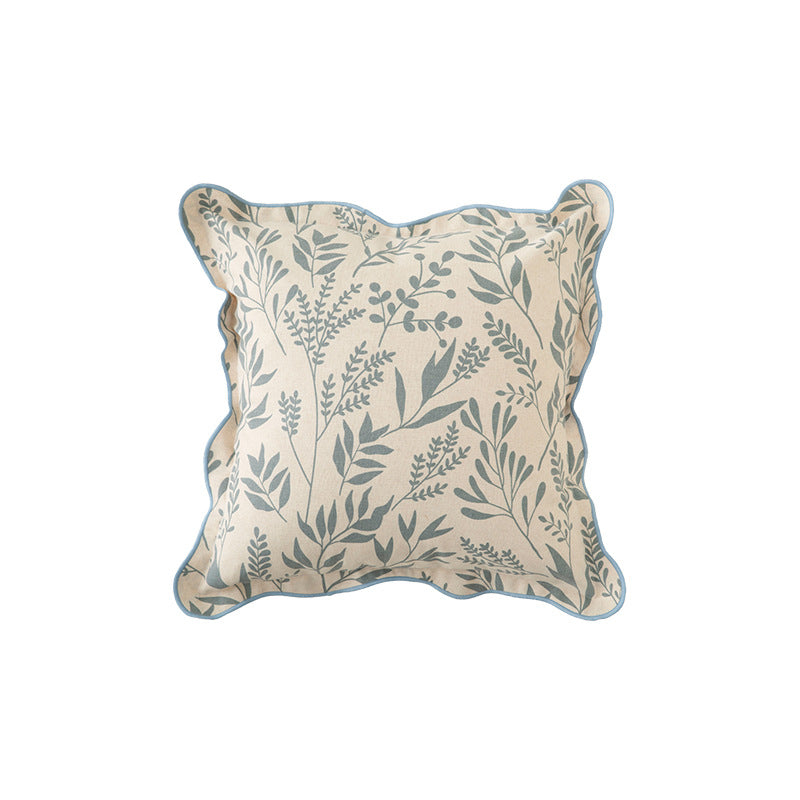 Decorative square decorative pillow with floral print, curved edge and removable cover