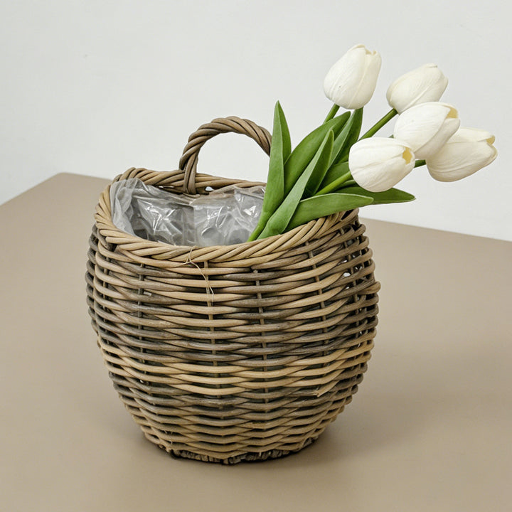 Decorative storage basket with handle