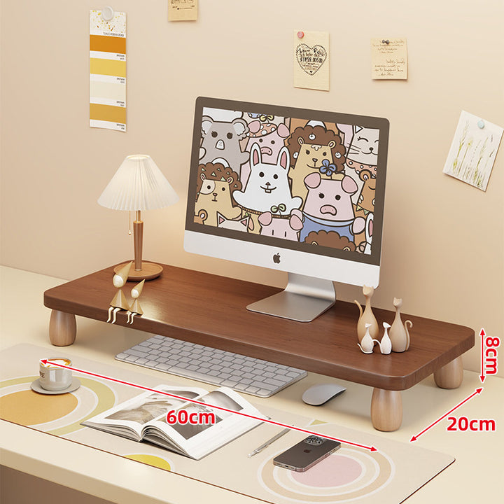 Low-Profile Ergonomic Wooden Desktop Monitor Lift with Under-Shelf Keyboard Storage