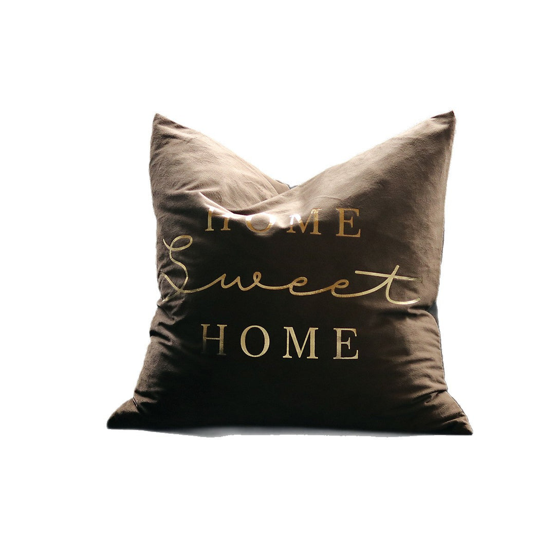Plush Velvet Rectangular Lumbar Accent Pillow with Metallic Script Embroidery and Hidden Zip