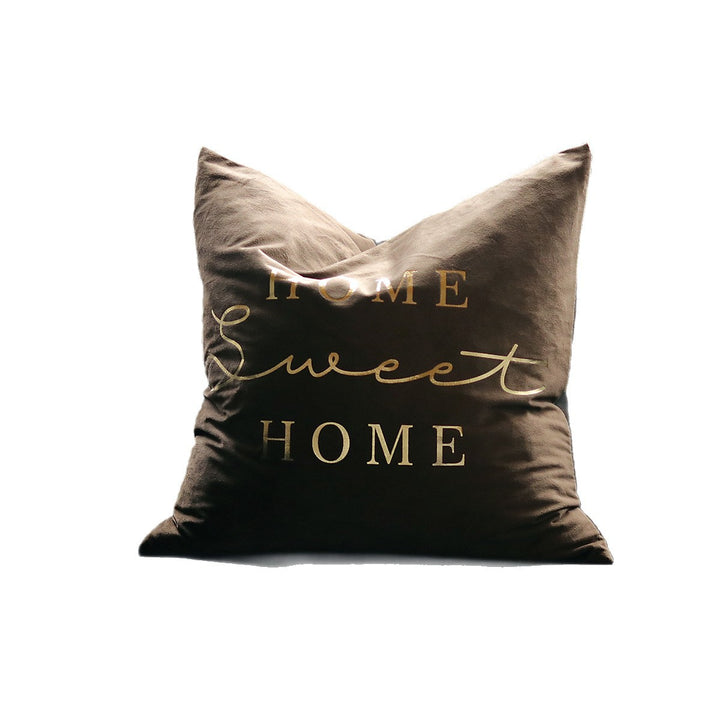 Plush Velvet Rectangular Lumbar Accent Pillow with Metallic Script Embroidery and Hidden Zip
