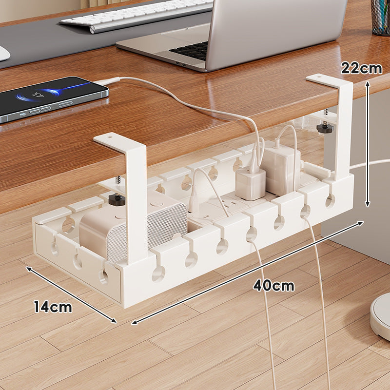 Clamp-Mounted Expandable Under-Desk Cable & Power Strip Tray Organizer