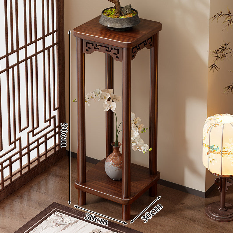 Oriental Solid Wood Tall Plant Display Pedestal Stand with Carved Apron
