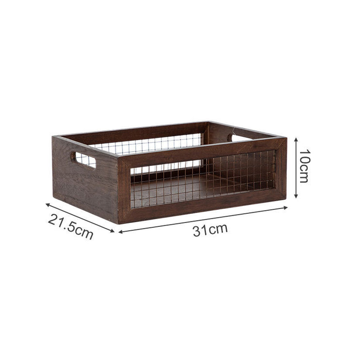 Wooden storage box with metal grid