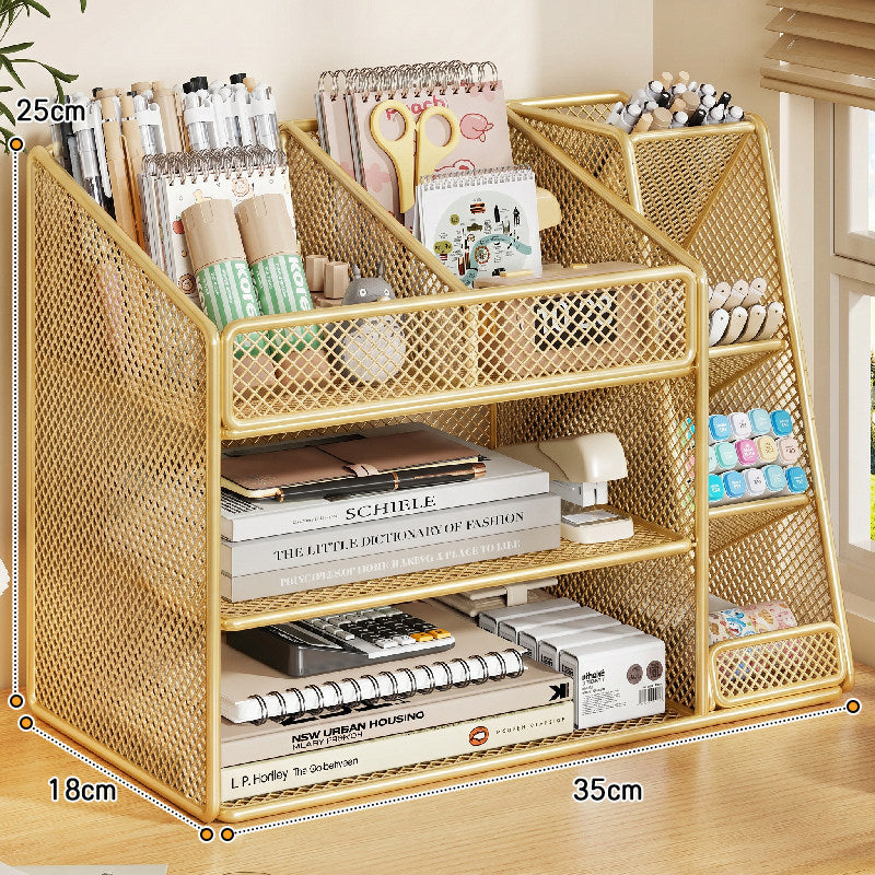 Desktop Mesh Organizer with Multi-Compartment Stationery and Document Storage